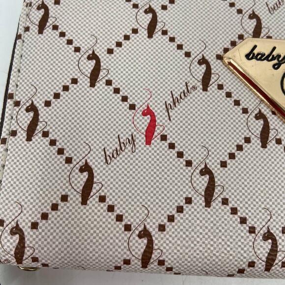 Baby Phat Zip Around Wristlet Wallet Faux Leather Beige Brown Cats Novelty Print - Picture 3 of 8